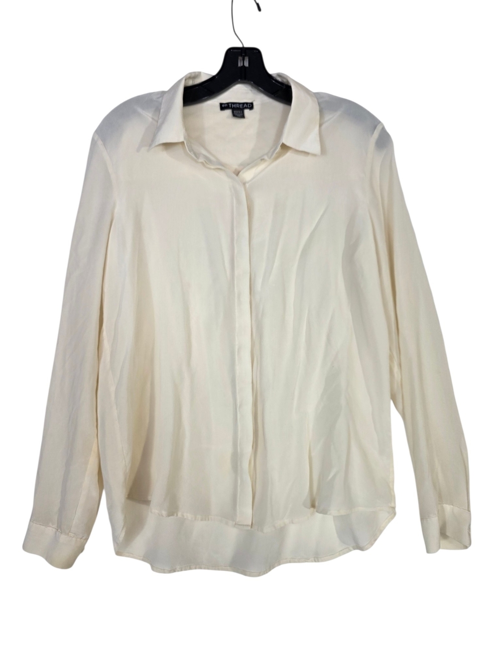 en Thread Silk Classic Minimalist Cream Button-Down Collared Shirt